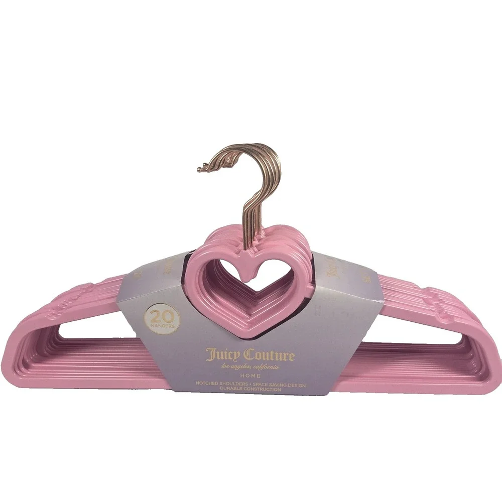 Juicy Couture Home Hangers Set of 20 Pink Heart Rose Gold Closet Space Saving